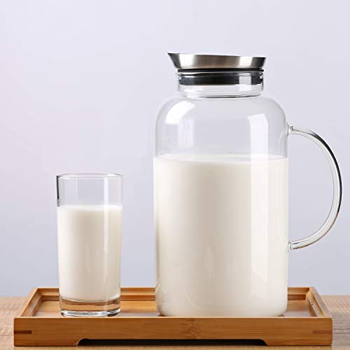 SmartHom 75 Ounces Glass Pitcher, Drip-Free Water Pitcher With Tight Lid and Pretty Brush
