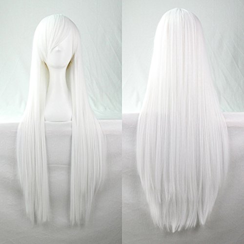 Kissparts 32" Pure White Straight Hair Cosplay Wig With Free Wig Cap and Comb