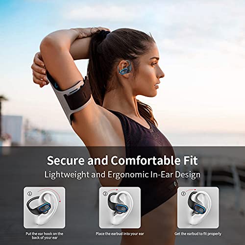 Bluetooth Kopfhörer Sport, Kabellose Kopfhörer In Ear Bluetooth 5.0 Wireless Ohrhörer, IP7 Wasserdicht Wireless Über-Ohr Haken 48 Stunden Spielzeit Stereo Noise Cancelling HD Mikrofon mit Deep Bass