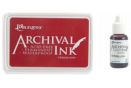 Ranger Archival Vermillion Red Permanent Dye Ink Stamp Pad & Re-Inker