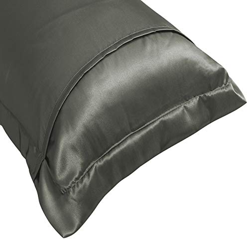Treely Satin Pillowcase Silky Sham Pillow Case for Hair and Skin with Envelope Closure,Set of 2(Dark Grey,20"x26") - Thumbnail 2