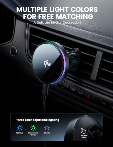 Lamicall Cargador para Auto Inalámbrico - [Qi2 15W Carga Rápida] 360°Ajustable para mag Safe Charger, Iman Celular Auto Coche Ventilador o Tablero, para iPhone 17 Pro MAX 16 15 14 13 y Samsung S25