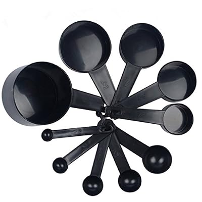 DOITOP 10pcs Professional Measuring Spoon & Cup Set Plastic Teaspoons Baking Tea Spoons for Kitchen Cooking Coffee Tea (Black)