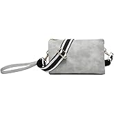 JEN & CO. Izzy Crossbody Bag, Light Grey - Vegan Leather Purses, Women's Large Wristlet Purse Bags with Adjustable Strap