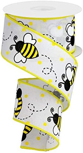 2.5" Bumblebee Royal Ribbon: White (10 Yards) - Summer Spring Bee Wired Edge Ribbon RGA131927