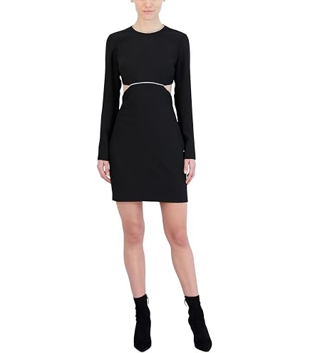 BCBGMAXAZRIA Women's Fitted Velvet Cocktail Dress Puff Long Sleeve Deep V Neck Detachable Belt, Black/Silver, 0 : Clothing, Shoes & Jewelry