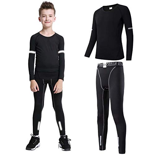 Sillictor Sports Long Johns for Boys Thermal Base Layer Kids Compression Pants and Shirts Set Unisex Warm Sweat wicking Breathable