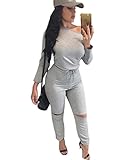 Aro Lora Women's One-shoulder Casual Wear Ripped Sport Jumpsuits Rompers
