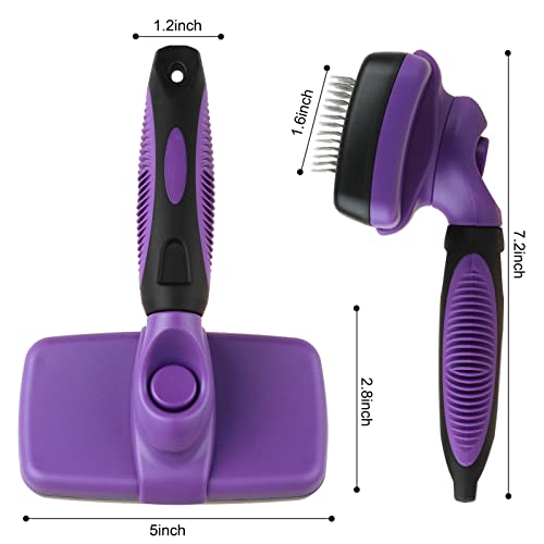 smartelf Pet Grooming Brush, Self-Cleaning Slicker Brush for Dogs and Cats Long & Short Hair, Rounded Tips Retractable Dog Brush for Shedding Loose Undercoat,Tangled Knots ,Matted Fur (Purple)