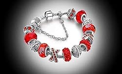 Savlano Silver Tone Red Charm Bracelet with Crystal