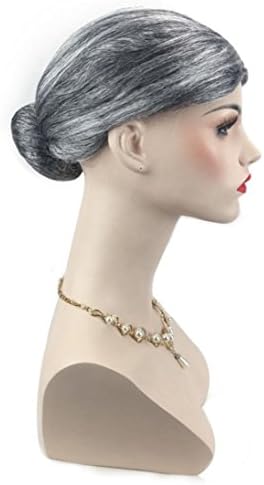 Old Lady Grandma Granny Grey Wig Bun Hair Grand Mother Fancy Dress Costume