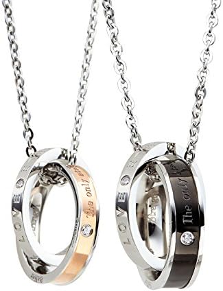 Strength ステンレス 製 ペアネックレス (セット 販売) 2連 リング 「 The only eternal love 」 刻印 ジュエリー BOX入り (A286) メンズ レディース