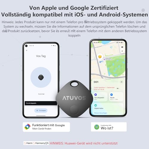 ATUVOS Air Tag Pro Smart Tags Tracker for Android & iOS, New Dual System Key Finder Compatible with Google Find My Device or Apple Where? App, Smarttag Keyfinder for Luggage, Suitcase, Pack of 2