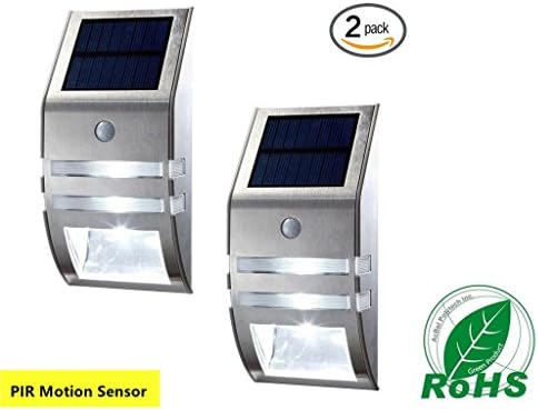 GMFive 2 Pack Solar Powered, Automatic Motion Sensor, Super Bright LED Wall Mount Path Accent/Security Light for Staircase, Step, Garden, Yard, Wall, Drive Way (2)