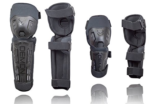 Demon Tactic Knee, Shin and Elbow Guards |BMX|Mountain Bike|Motorcycle (Black, Knee/Elbow S/M)