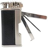 Leather Tobacco Pipe Lighter and Czech Tool - All in One - Model LGHT08 Silver Black