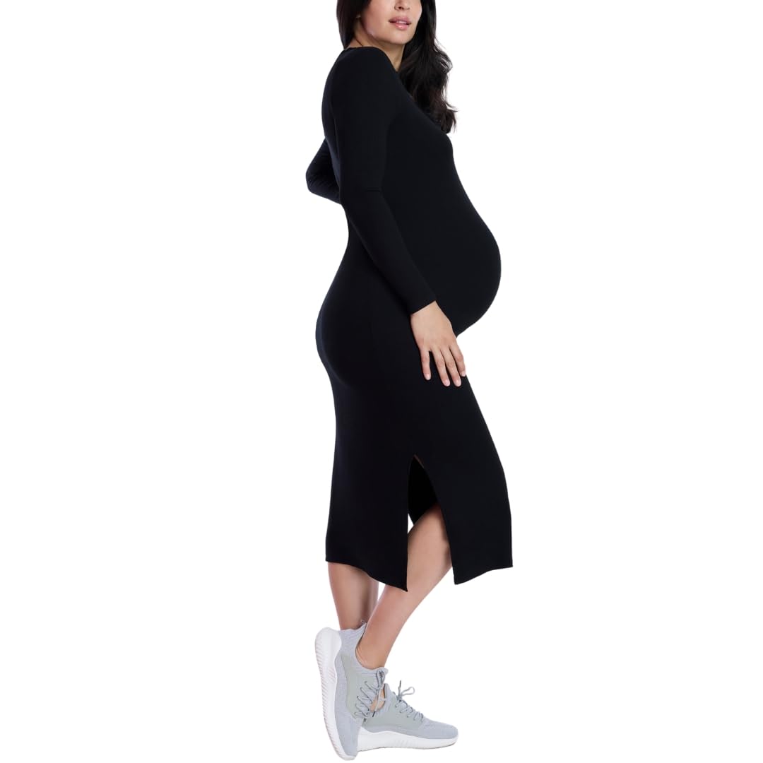 Photo 1 of Motherhood Maternity Women's Long Sleeve Rib Knit Column Midi Pregnancy Bodycon Dress, Black