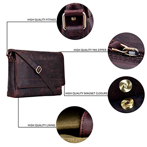 Leather Messenger Bag 15 Inch Laptop Bag Office Briefcase for Men and