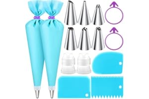 Piping Bags & Tips Set (15 Pcs, Blue) Reusable Pastry Frosting Kit for Cake Decorating, Cupcake & Cookie Icing Kit by EcoEart