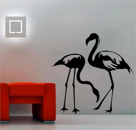 (40 x 40 cm) diseño de flamenco de vinilo adhesivo decorativo para pared de pareja de pájaros/Tropical pájaro de silueta de amor romántico lámina de decoración de vinilo / + DIY de tela y calcomanías