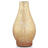 MELLER Gold Plated Essential Oil Diffuser, Aromatherapy Ultrasonic Humidifier, Night Light with Handmade Glass, BPA Free, 7 Color Changing, Waterless Auto-Off, Timer Setting