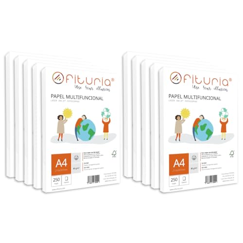 OFITURIA A4 80g Sheets with 2500 White Sheets, Multi-Function Paper for School and Work Environments, Ideal for Laser Printers - OFITURIA (2500 Sheets)