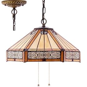 WERFACTORY Tiffany Pendant Light Fixture Yellow Hexagon Stained Glass Mission Hanging Lamp Wide 16 Inch, Height 40 Inch… 41RllkMNXNL