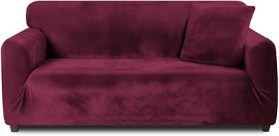Teynewer Thick Velvet Sofa Cover 1 Seater Red High Stretch Non Slip