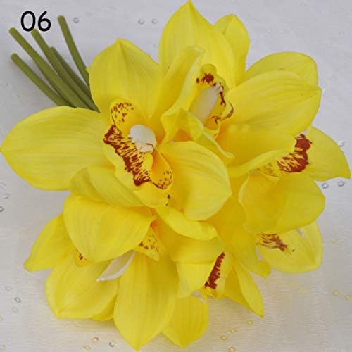 JHKSO 12 Pcs Artificial Cymbidium Orchid Fake Flower for Table Party Home Wedding Bouquet Decor