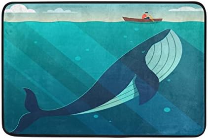Whale Under The Small Boat Sea Ocean Indoor/Outdoor Door Mat Super Absorbs Mud Floor Mat 23.6 x 15.7 Inch Slip-Resistant Rubber Backing Design by MOCK ST