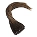 Sunny Balayage Clip in Hair Extensions Remy Human Hair 14inch 9pcs 140g Full Head Highlight Chestnut Brown mixed Dark Brown Dip-Dye Clip in Hair Extension