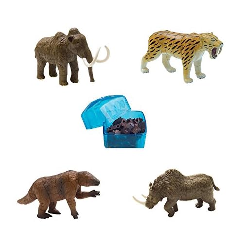 Assorted 4pcs/Set of Ukenn 3D Ice Age Animal Puzzles DIY Woolly Mammoth Megatherium Smilodon Woolly Rhino Models Kids Educational Toy 3366