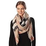 Fashion 21 Women's Warm Over-sized Checked Tartan Blanket Scarf Wrap Shawl (Beige)