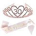 30th Birthday Party Supplies 30th Birthday Tiara and Sash Kit Rhinestone Princess Crown and Glitter Satin Sash for Happy Birthday Party Favors, Decorations Multicolored