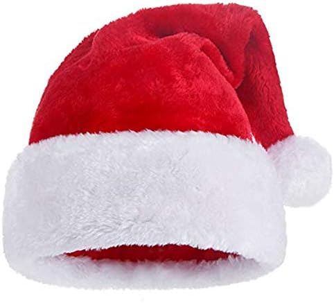 Plush Christmas Hats, Plush Santa Hat for Adults and Kids,Plush Red Velvet Christmas Hats with White Cuffs