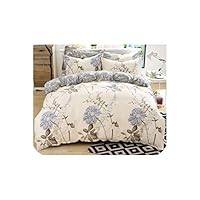 Pastoral Floral Bedding Set Home Bedroom Duvet Comforter Cover Sets Size Single Twin Double King,Beige,Single (3PCS),Flat Bed Sheet