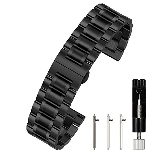 Berfine 22mm Quick Release Watch Strap,Premium Solid Stainless Steel Watch Band Replacement,Black
