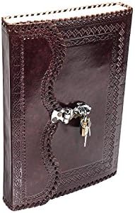 Genuine 10" Large Leather Journal Vintage Antique Style Real Key And Lock Secret Notebook Personal Dairy