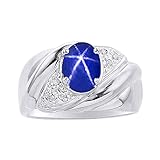 Diamond & Blue Star Sapphire Ring Set In Sterling