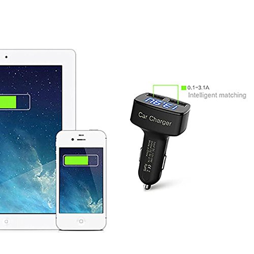 Glumes Car Charger, Fast Charge Metal Dual USB 3.1A Car Adapter LED Display Car Voltage Detector Flush Fit for iPhone X/8/7/6s/Plus, iPad Air 2/mini 3, Galaxy S9/S8/S7 Edge LG V10/V20 (Black) - Thumbnail 3