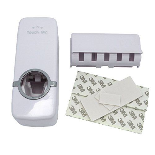 Novias Hands Free Toothpaste Dispenser Automatic Toothpaste Squeezer and Toothbrush Holder Set for 5 Brushes