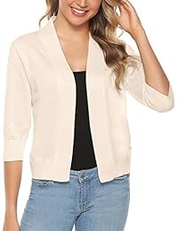 iClosam - Chaqueta de punto para mujer, manga 3 4, corte bolero