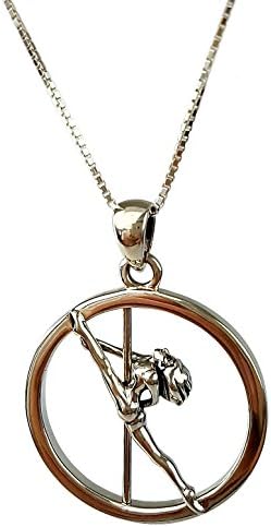 Pole Dance Necklace with Handmade Sterling Silver 925 Pendant 2mm thick, 1 inch across, with Beautiful 1.0 mm Box Chain