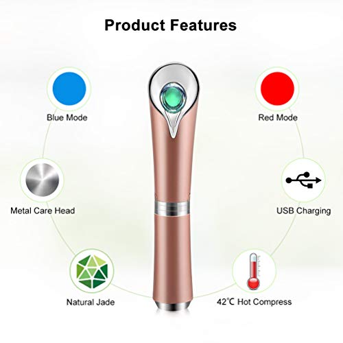Eye Massager Wand with 42℃ Heat & Sonic Vibration for Dark Circles, Puffiness and Eye Fatigue, Anti-wrinkle, USB Rechargeable Facial Massager Skin Care Device, Rose Gold - Thumbnail 2