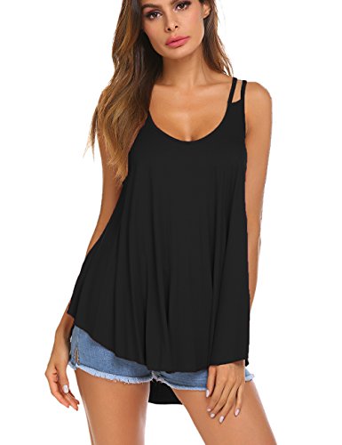 Womens Sexy Backless Strappy Tank Tops Sleeveless Workout Flowy Cami Blouse Black L