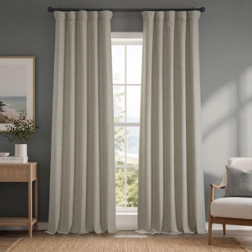 HPD Half Price Drapes Faux Linen Room Darkening Curtains - 84 Inches Long Luxury Linen Curtains for Bedroom & Living Room (1 Panel), 50W X 84L, Oatmeal