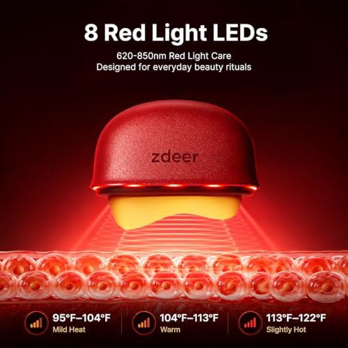 ZDEER GS5 Brass Heated Electric Gua Sha Facial Sculpting Tool with Vibration, Women's Facial Massager, LED Red Light Therapy for Neck & Face, Skin Firming Device, Premium Birthday Gift for Women, Red | Brass Heated Electric Gua Sha Facial Sculpting Tool with Vibration
