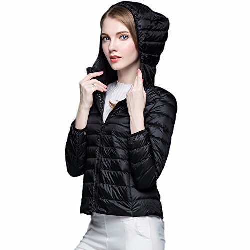 KIWI RATA Women's Hooded Packable Ultra Light Weight Short Down Jacket - Travel Bag