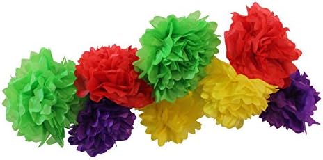 Mibur Tissue Paper Pom Poms (8 Pack) Paper Pom Poms Party Decorations & Wedding Paper Balls (8", Yellow/Green/Red/Purple)