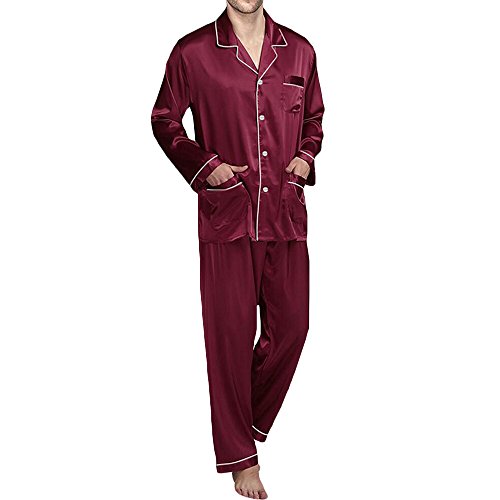 Yimanie mens silk satin pajamas set sleepwear loungewea…